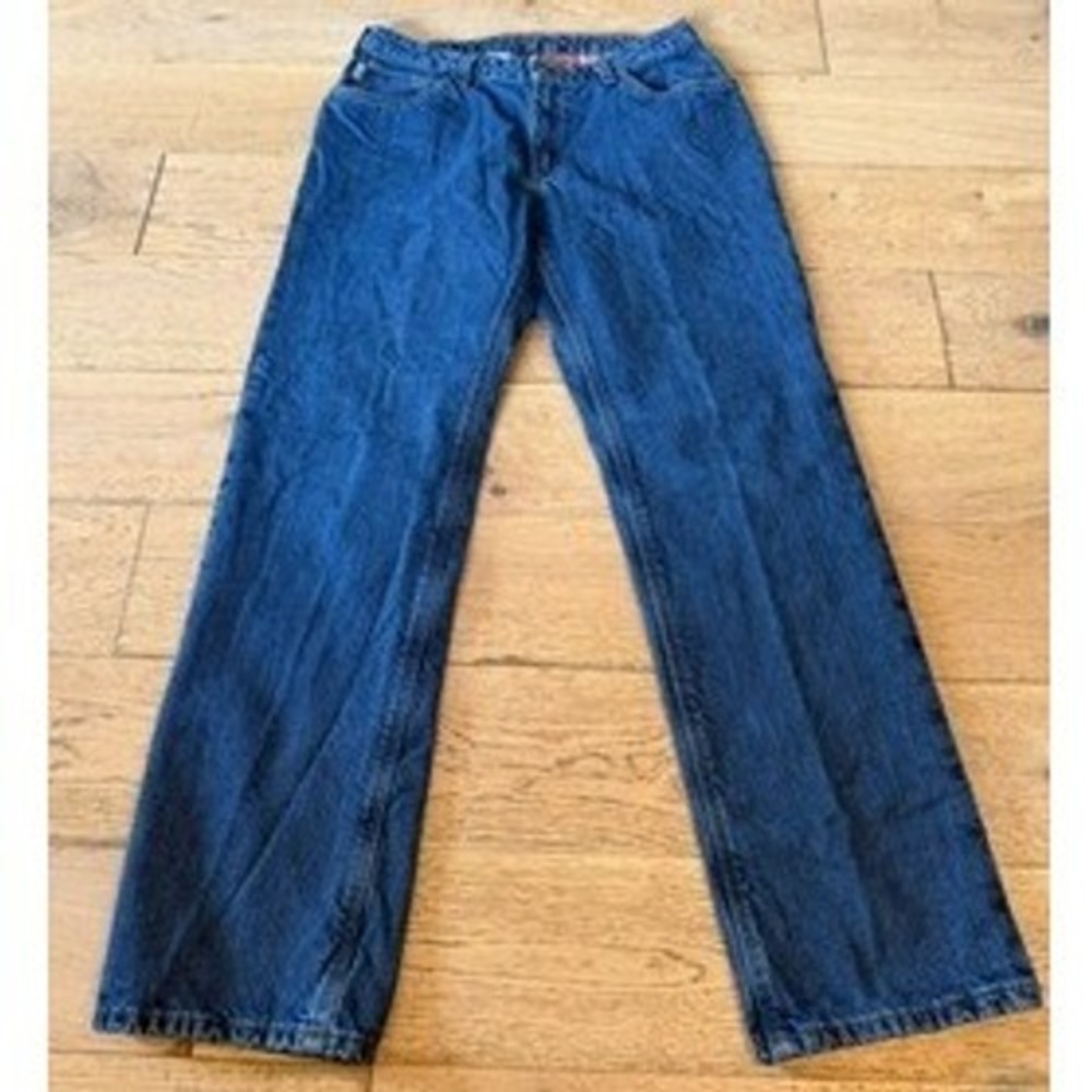 Carhartt Flannel Lined Denim Jeans 12 x 34 Blue‎ Excellent Straight Leg (1694)